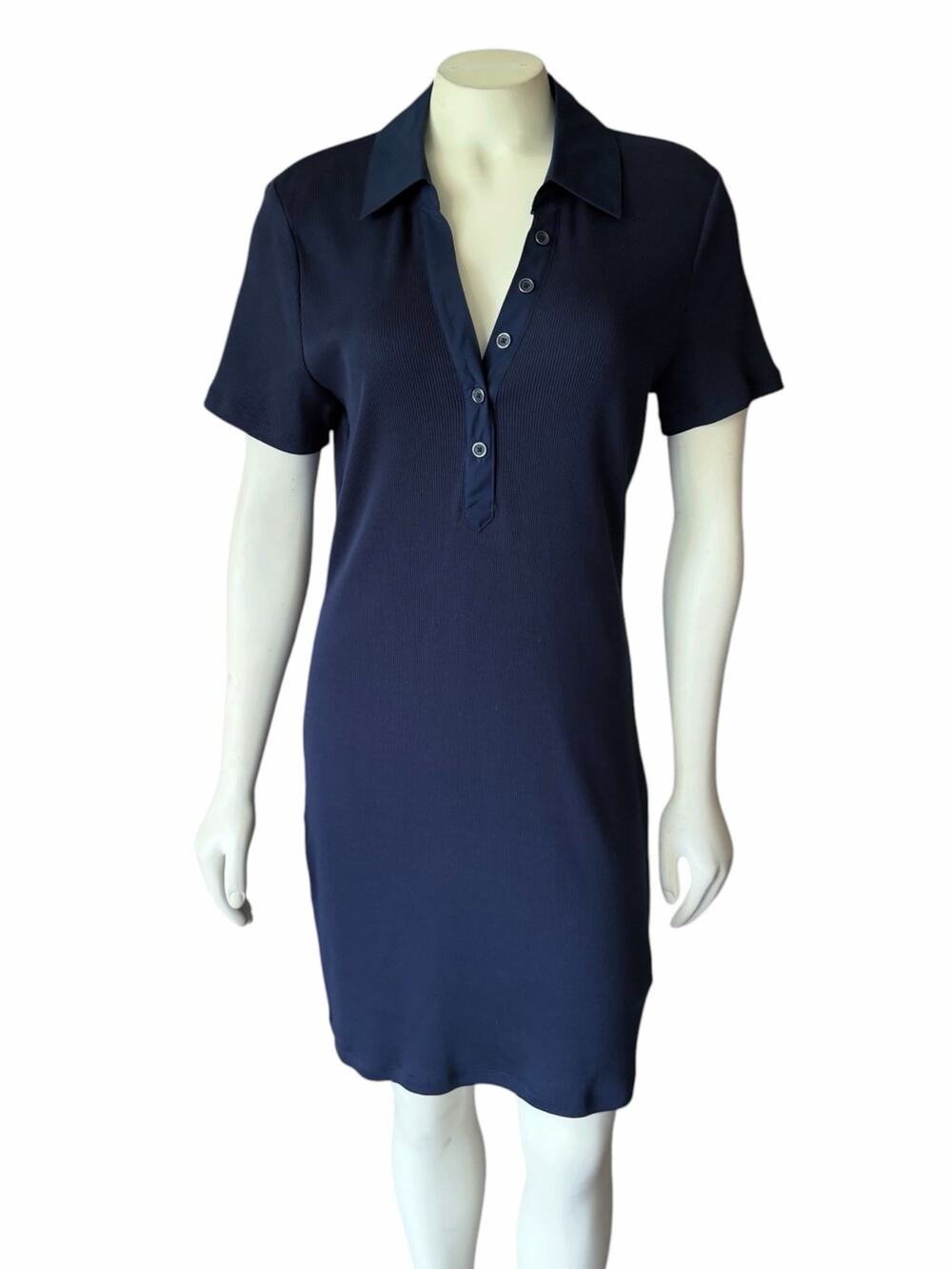Veronica Beard Bailey ribbed Pima cotton-blend mini shirt dress navy Large NWT
